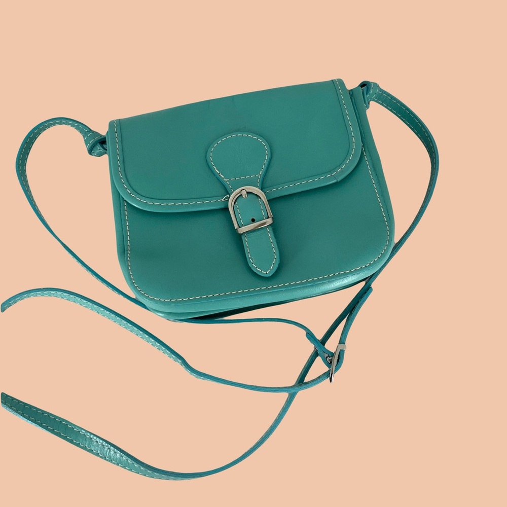 Vera Pelle Made in Italy Genuine Leather Turquoise Blue Crossbody Bag Preowned